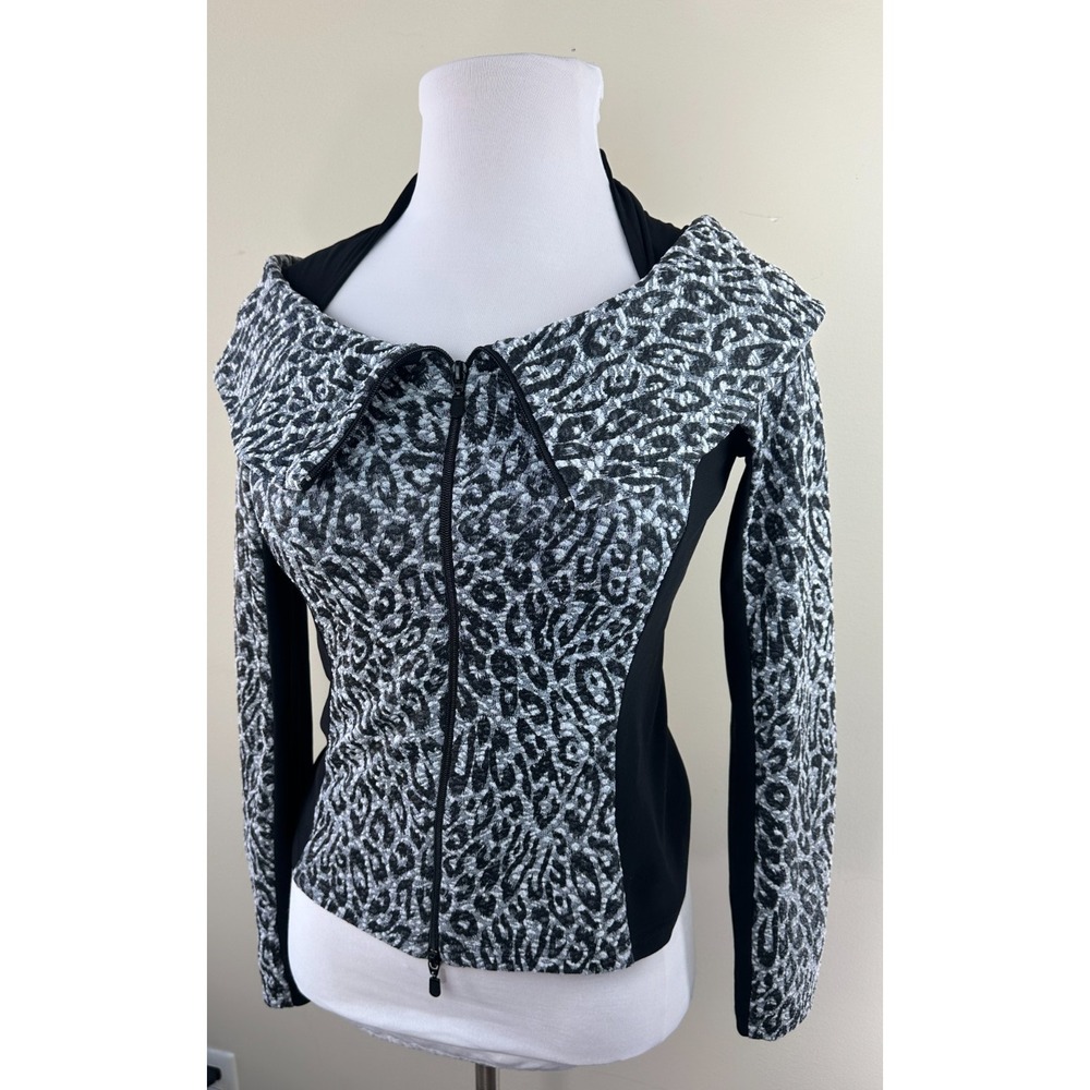 Joseph Ribkoff Women's Size 10 Leopard Print Zip Up Portrait Collar Jacket Grey - Picture 7 of 12